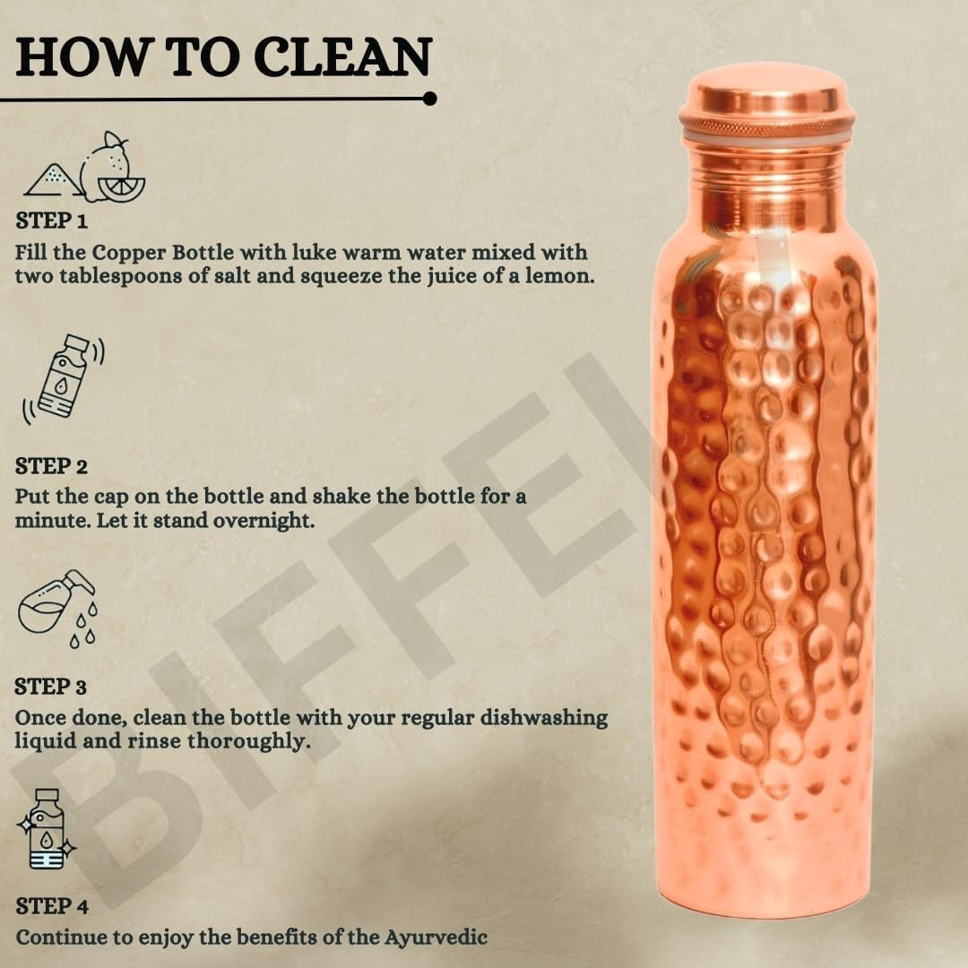 Copper Water Bottle - 34OZ - Handcrafted Ayurvedic 100% Pure Copper Water Bottle for Drinking |Men & Women| Leak-Proof Lid BPA Free Non-Insulated & Eco Friendly for Sport & Travel