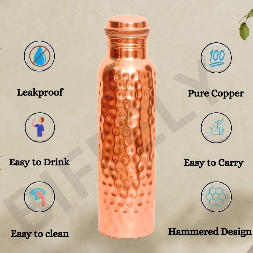 Copper Water Bottle - 34OZ - Handcrafted Ayurvedic 100% Pure Copper Water Bottle for Drinking |Men & Women| Leak-Proof Lid BPA Free Non-Insulated & Eco Friendly for Sport & Travel