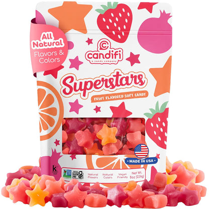 Dye Free Candy - Superstars Gummy Stars (8 Oz) - Vegan Candy - Non GMO - Fruit Flavored Soft Chewy Stars with Natural Colors & Flavors - Kosher No Gelatin, Gluten Free Snacks