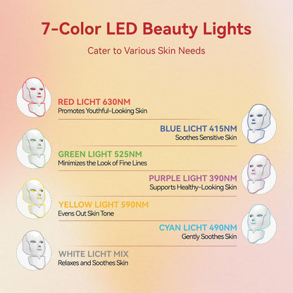 LED Face Mask Light Therapy, 7 Colors for Skin Vitality, Home Beauty Device - Light Therapy for Face