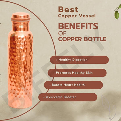 Copper Water Bottle - 34OZ - Handcrafted Ayurvedic 100% Pure Copper Water Bottle for Drinking |Men & Women| Leak-Proof Lid BPA Free Non-Insulated & Eco Friendly for Sport & Travel