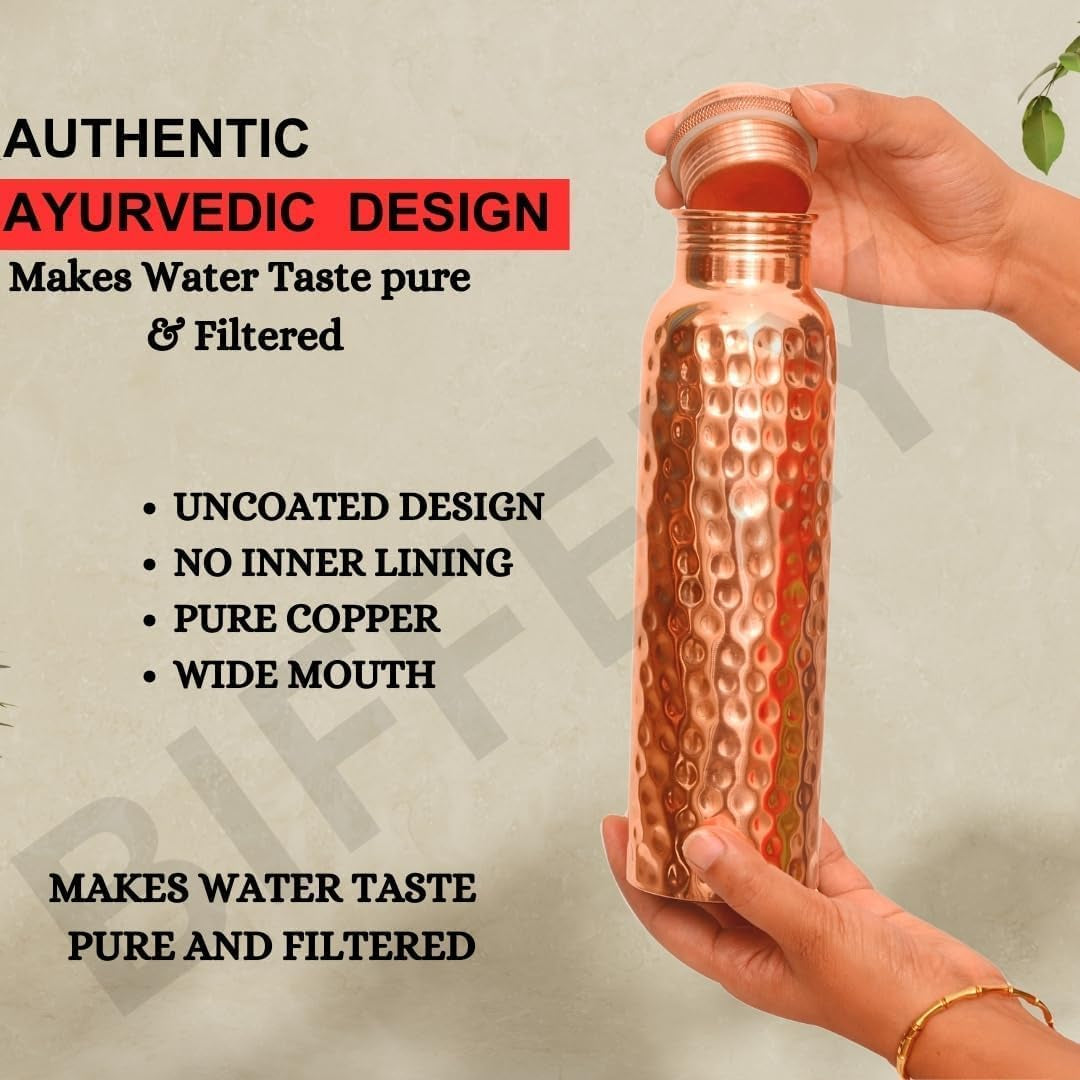 Copper Water Bottle - 34OZ - Handcrafted Ayurvedic 100% Pure Copper Water Bottle for Drinking |Men & Women| Leak-Proof Lid BPA Free Non-Insulated & Eco Friendly for Sport & Travel