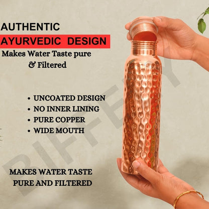 Copper Water Bottle - 34OZ - Handcrafted Ayurvedic 100% Pure Copper Water Bottle for Drinking |Men & Women| Leak-Proof Lid BPA Free Non-Insulated & Eco Friendly for Sport & Travel